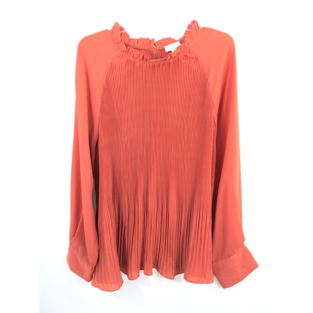 ODDY Pullover Tunic Blouse Women 2XL Brown Pleated Bell Sleeve IT16157P